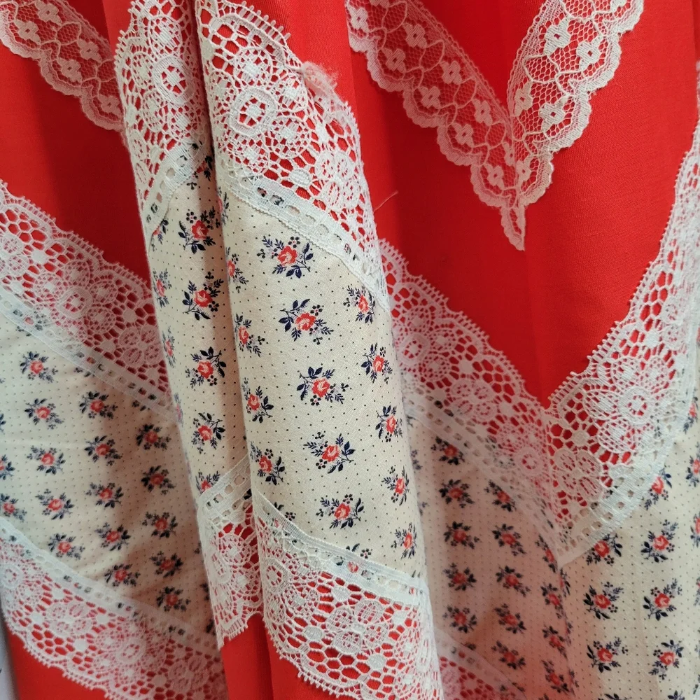 Vintage 1970s Carefree Fashions Red Lace Trim Maxi Skirt - Picture 7 of 16